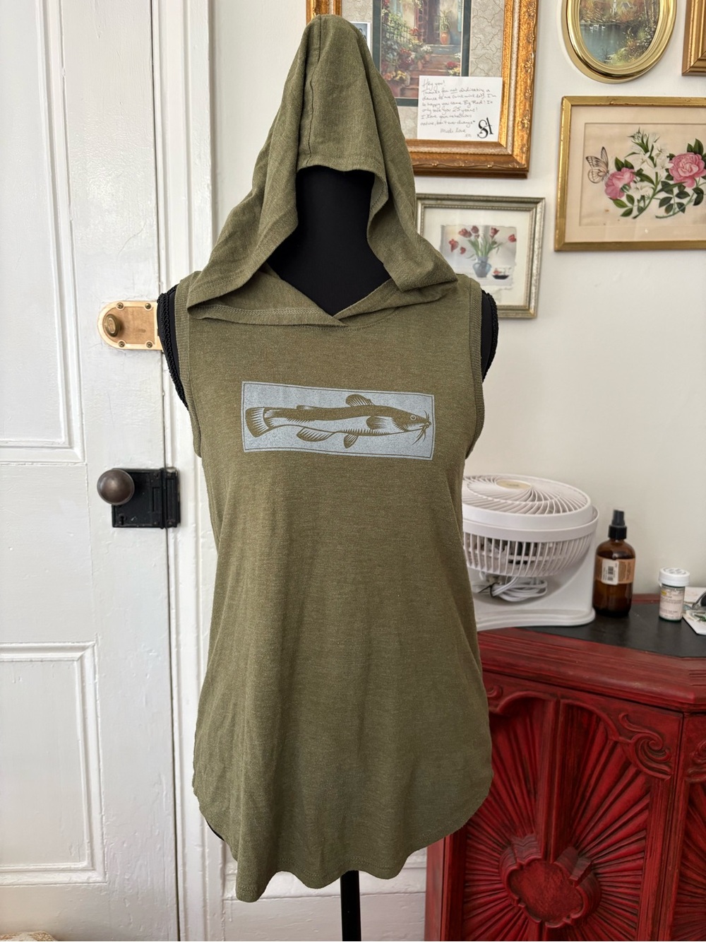 Olive Green Hooded Sleeveless Reptile Top